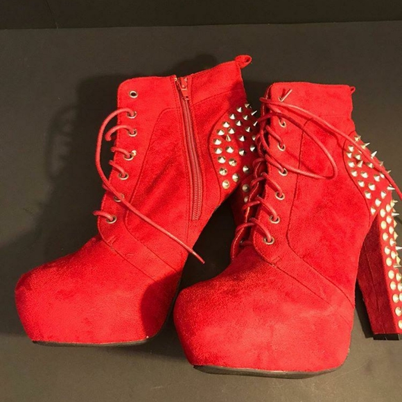 Herstyle Shoes - Red sued block hill